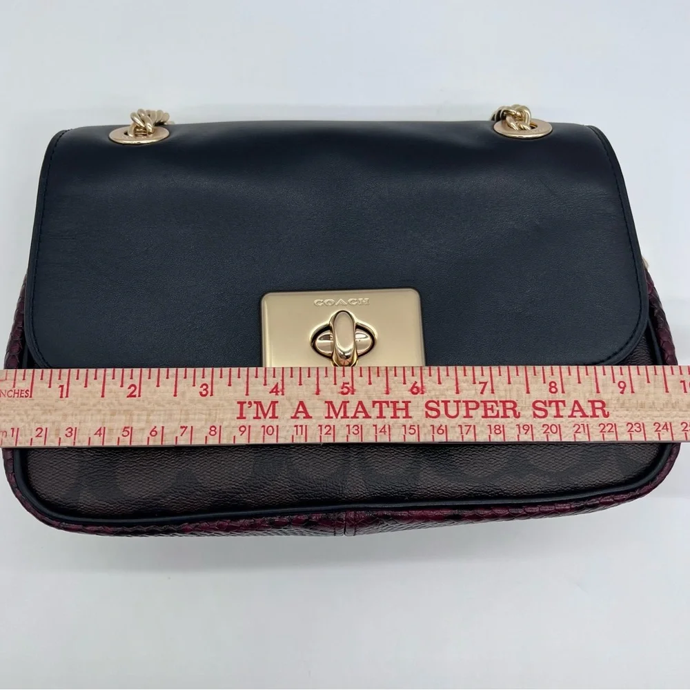 Coach Turnlock Chain Shoulder Bag 54182 Signature Canvas Python Like New - Picture 14 of 16